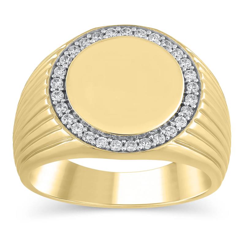 Men's Lab Grown Diamond Signet Ring in 10K Yellow Gold (1/3 ct. tw.) – Image 1 of 3
