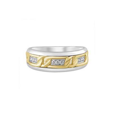 Men’s Two-Tone Diamond Ring with Chain Link Design in Sterling Silver & 10K Yellow Gold (1/10 ct. tw.)