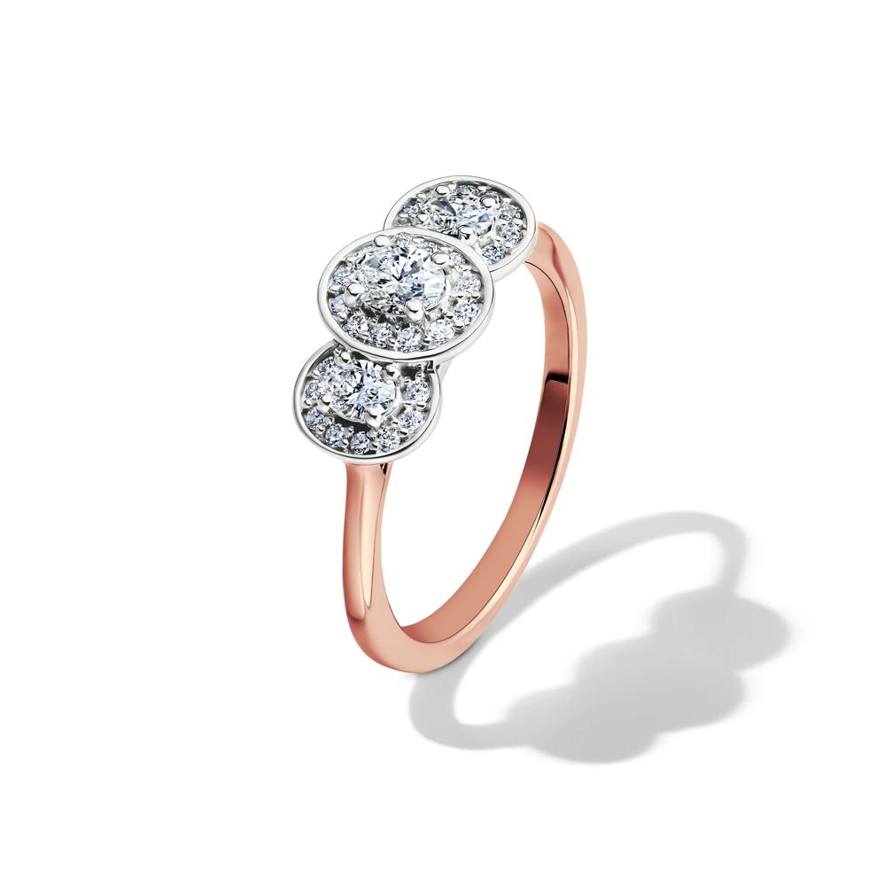 Diamond Oval Center Three-Stone Engagement Ring in 14K Rose &amp; White Gold (5/8 ct. tw.) – Image 4 of 4