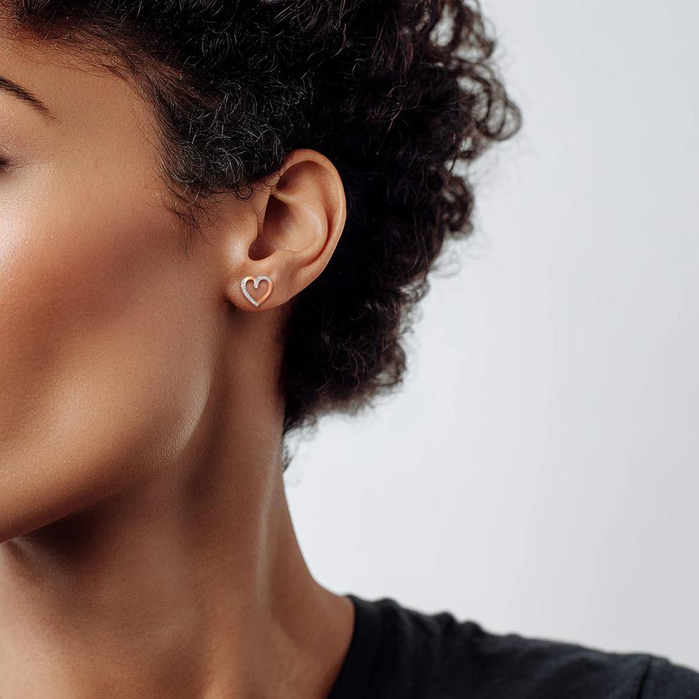 Diamond Heart Earrings in 10K Rose Gold – Image 3 of 3