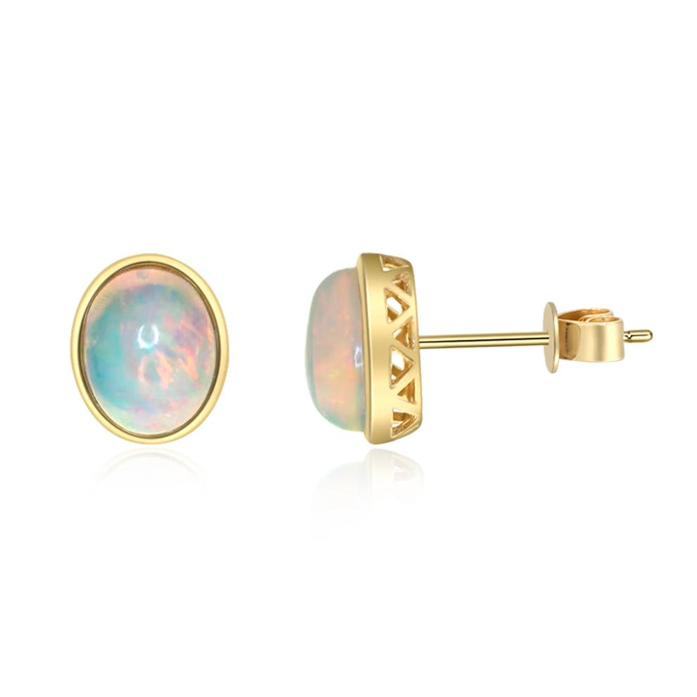 Opal Bezel Stud Earrings in 10K Yellow Gold – Image 2 of 2