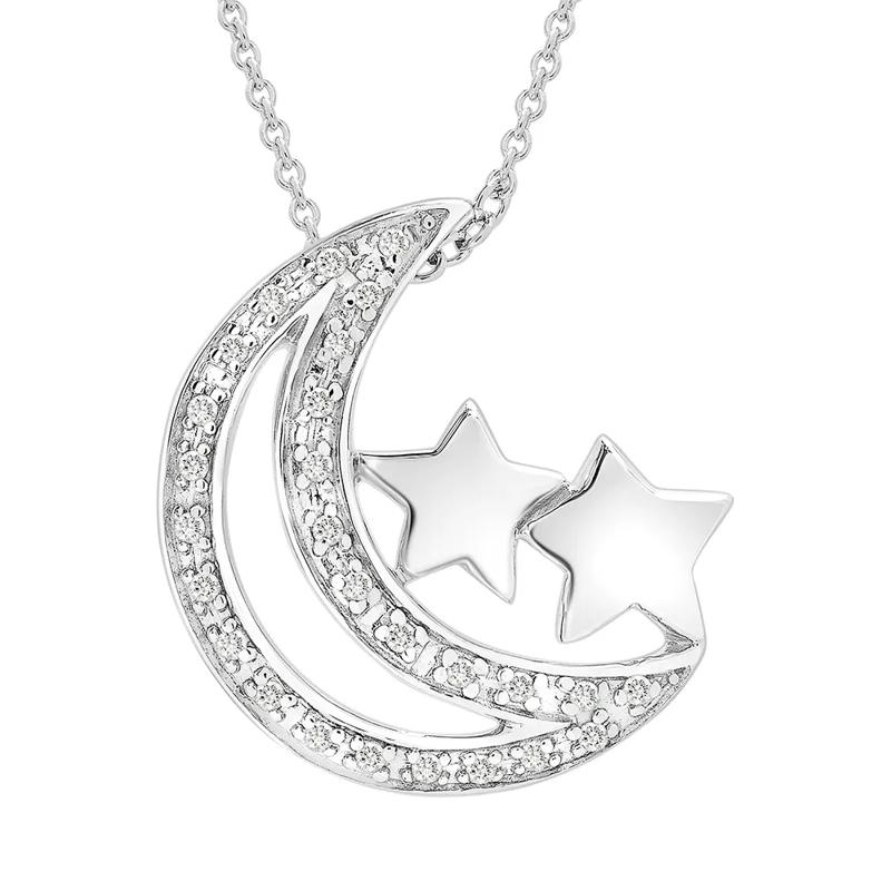 Moon &amp; Stars Pendant with Diamond Accents in Sterling Silver – Image 1 of 3