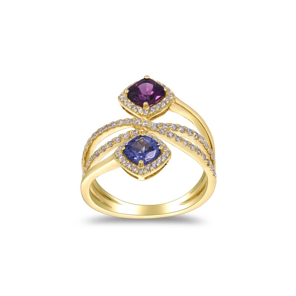 Tanzanite, Rhodolite Garnet and Diamond Ring in 14K Yellow Gold (3/8 ct. tw.) – Image 1 of 4