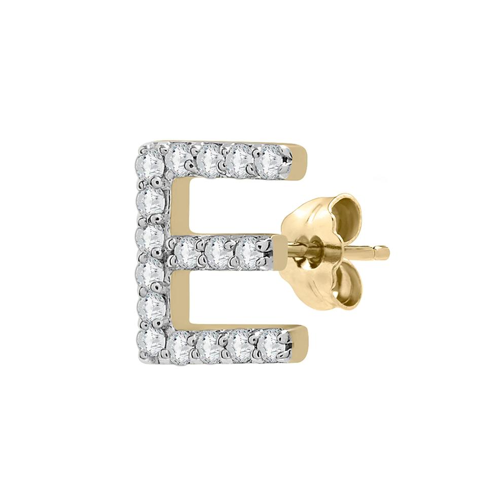 Single-Letter Stud Earring &ldquo;E&rdquo; with Diamond Accents in 10K Yellow Gold – Image 2 of 2