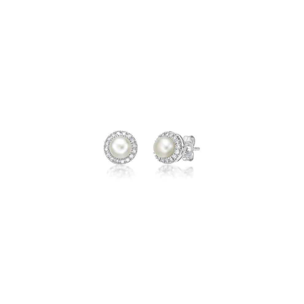 Freshwater Cultured Pearl &amp; 1/7 ct. tw. Diamond Earrings in Sterling Silver  – Image 1 of 2