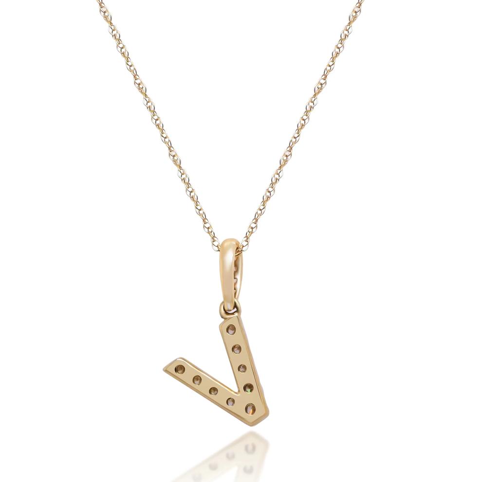 Diamond V Initial Pendant in 10K Yellow Gold (1/10 ct. tw.)  – Image 4 of 4