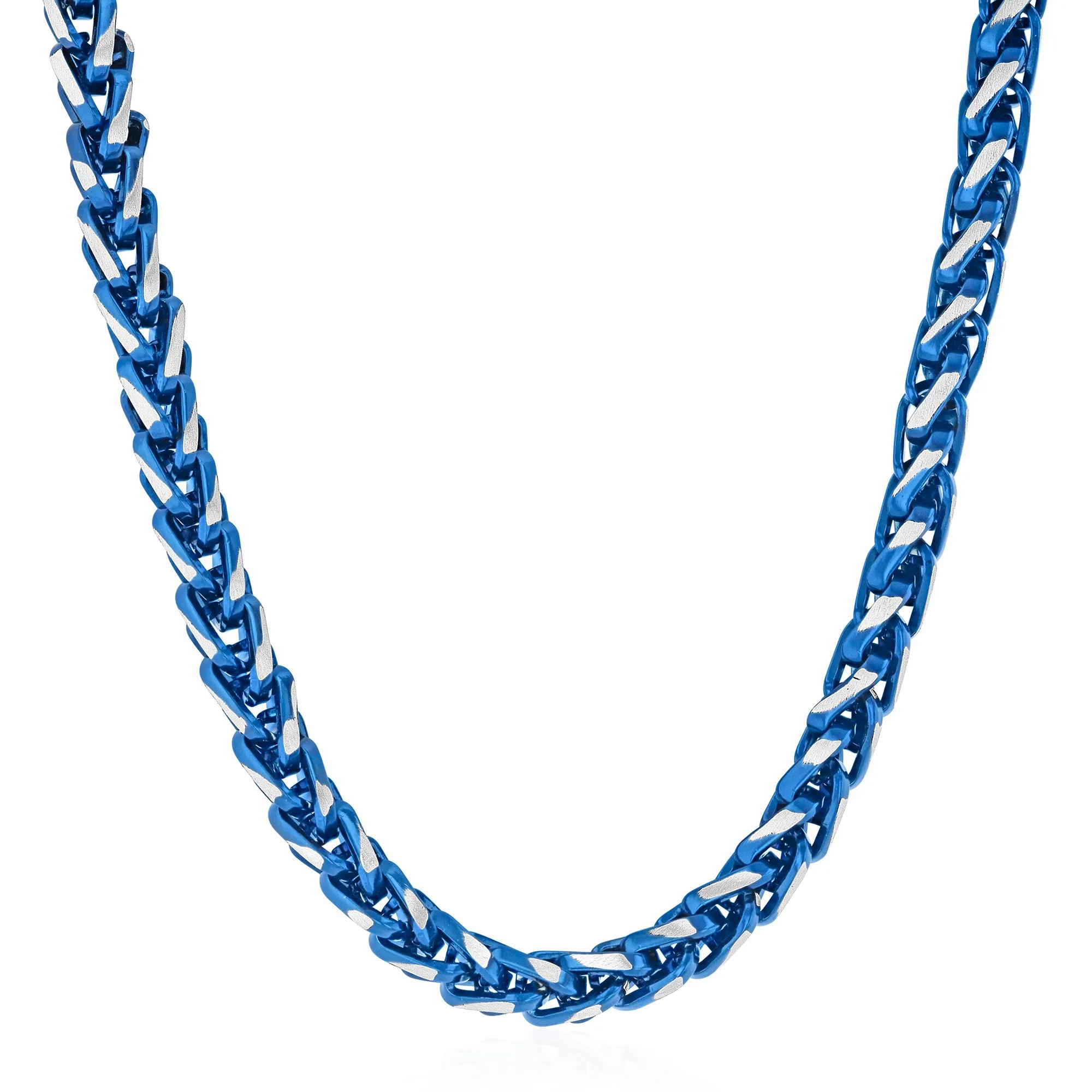 Wheat Link Chain Necklace in Blue Ion-Plated Stainless Steel, 6MM, 24
