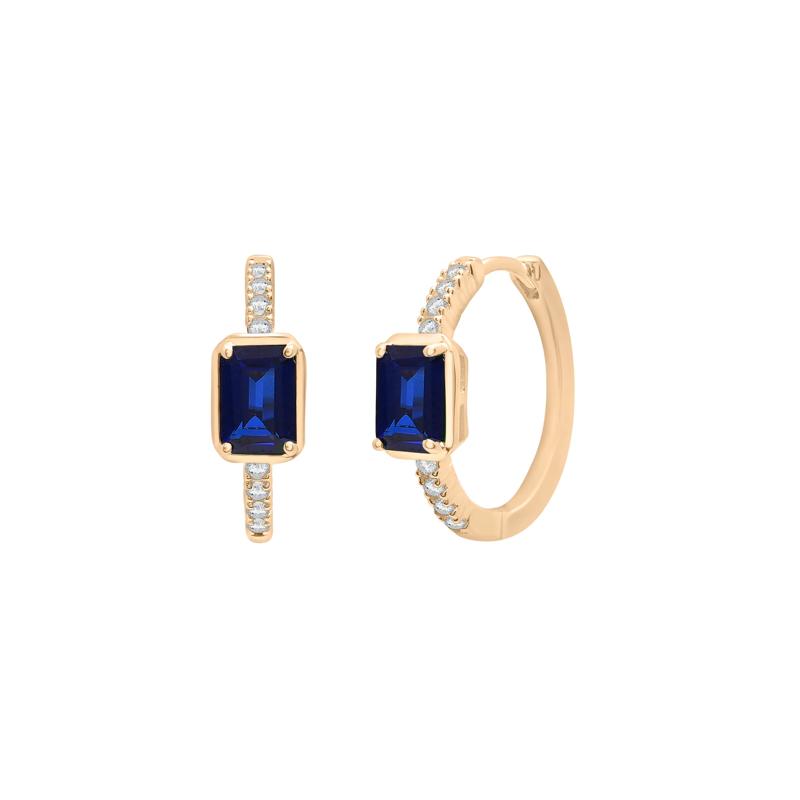 Lab-Created Blue Sapphire and White Sapphire Prong Hoops in Vermeil – Image 1 of 2