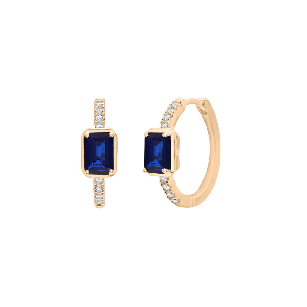 Lab-Created Blue Sapphire and White Sapphire Prong Hoops in Vermeil – Image 1 of 2