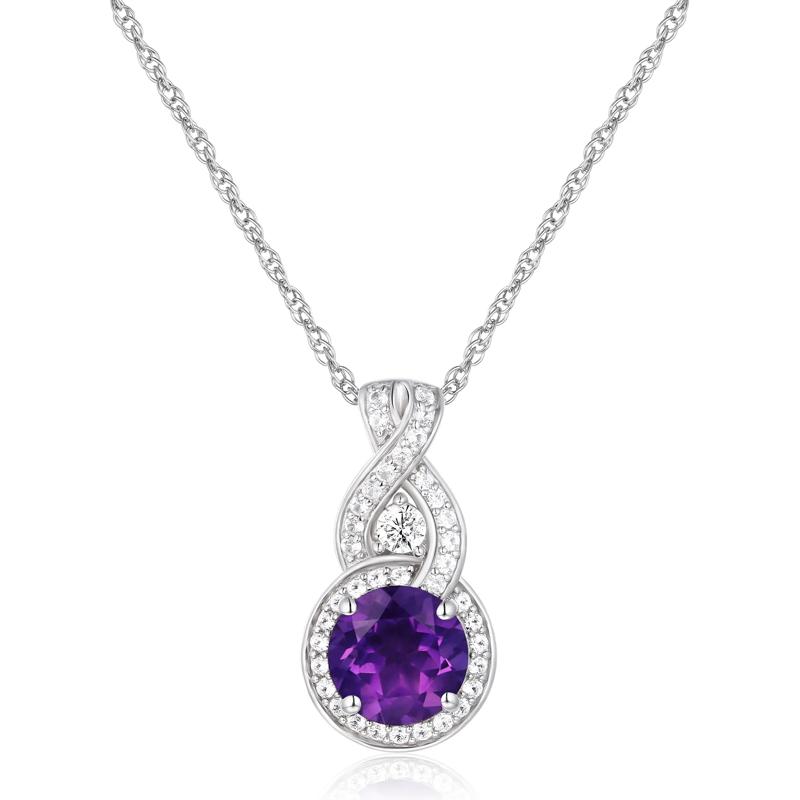 Amethyst and Lab-Created White Sapphire Pendant in Sterling Silver – Image 1 of 3