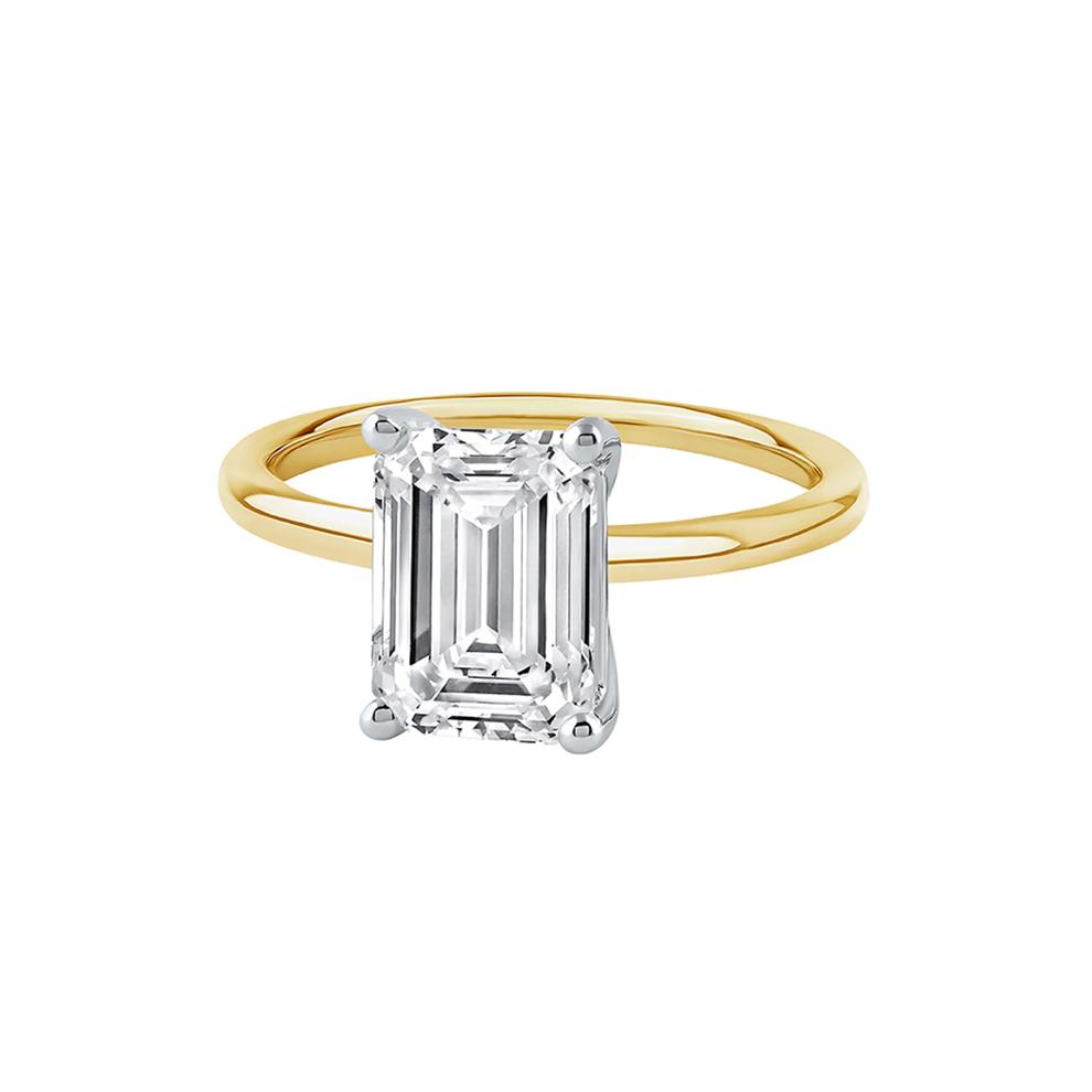 Lab Grown Diamond Emerald-Cut Solitaire Ring in 14K Yellow &amp; White Gold (3 ct.) – Image 4 of 4