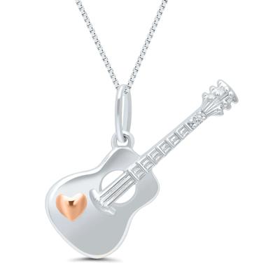Diamond Guitar Pendant in Sterling Silver