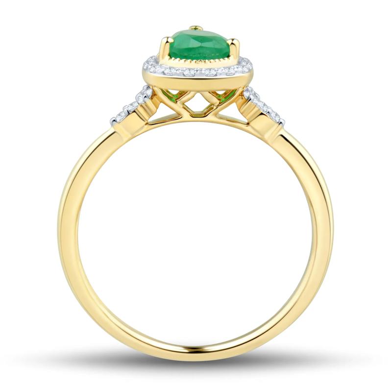 Pear-Shaped Emerald and Diamond Ring in 10K Yellow Gold &#40;1/10 ct. tw.&#41; – Image 2 of 3