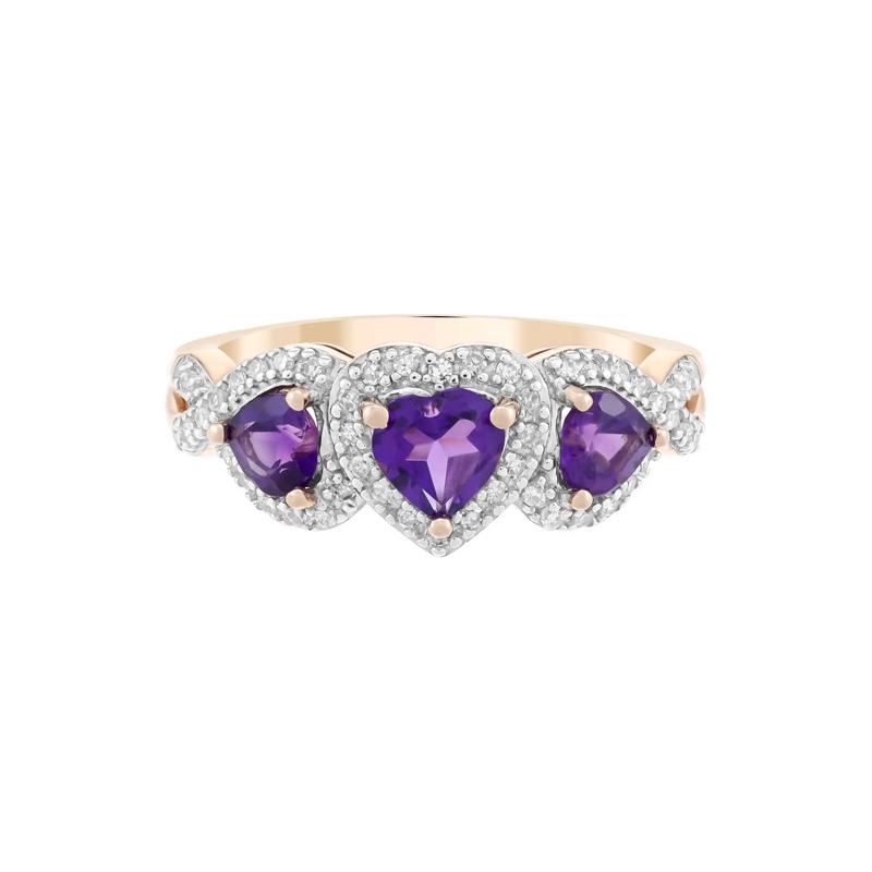 Amethyst Heart and Diamond Ring in 10K Rose Gold &#40;1/5 ct. tw.&#41; – Image 1 of 3