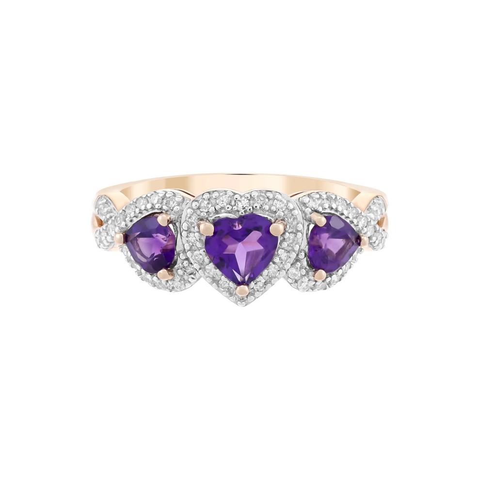 Amethyst Heart and Diamond Ring in 10K Rose Gold (1/5 ct. tw.) – Image 1 of 3