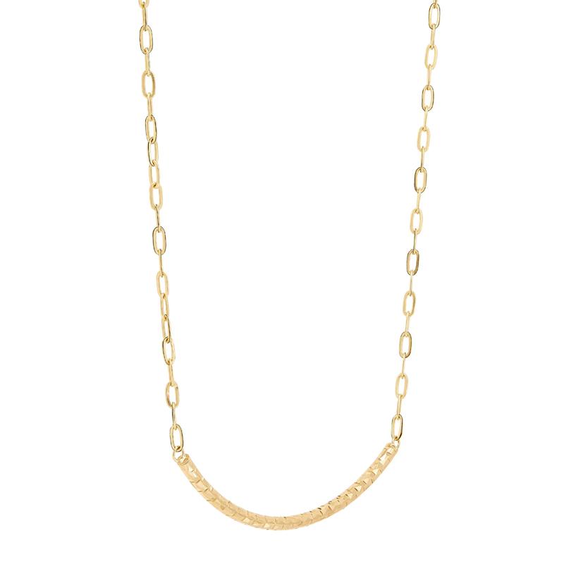 Diamond-Cut Curved Bar Paperclip Necklace in 10K Yellow Gold – Image 2 of 3