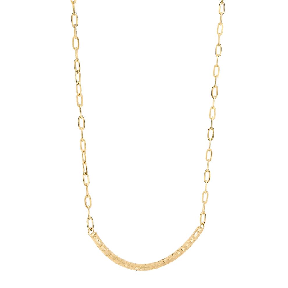 Diamond-Cut Curved Bar Paperclip Necklace in 10K Yellow Gold – Image 2 of 3