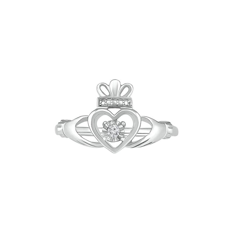 Diamond Claddagh Ring in Sterling Silver – Image 1 of 5
