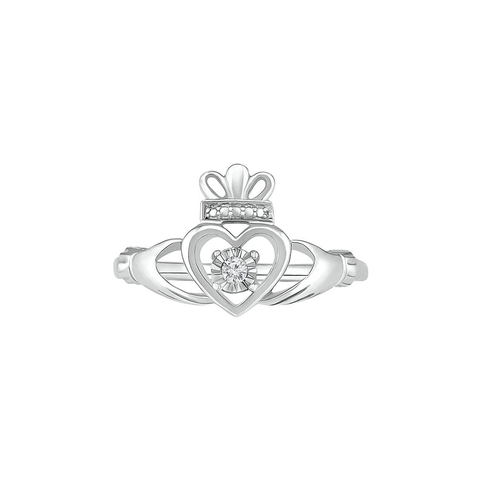 Diamond Claddagh Ring in Sterling Silver – Image 1 of 5