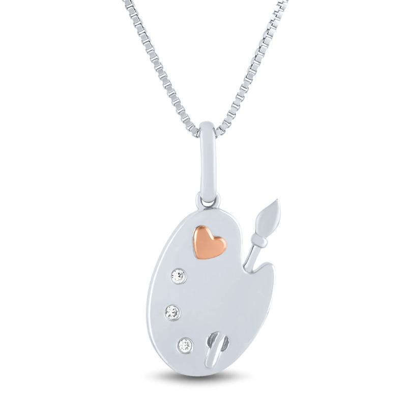 Diamond Accent Art Palette Pendant in Sterling Silver and 14K Rose Gold – Image 1 of 4