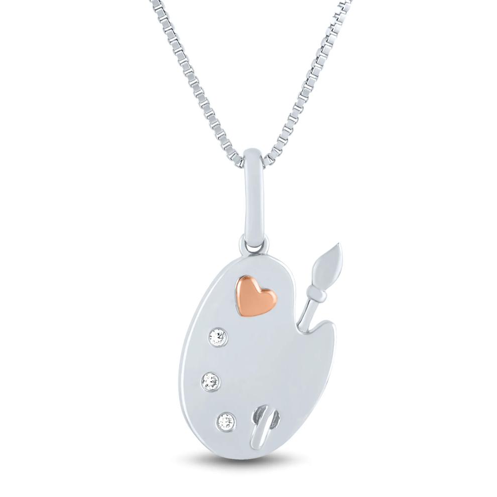 Diamond Accent Art Palette Pendant in Sterling Silver and 14K Rose Gold – Image 1 of 4