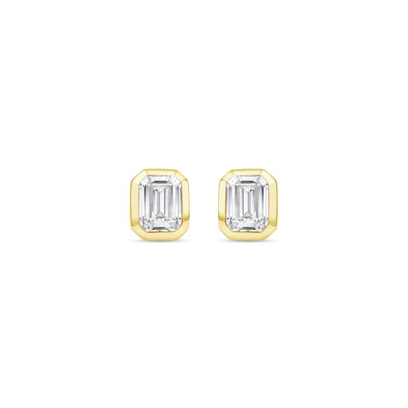Lab Grown Diamond Emerald-Cut Bezel-Set Solitaire Stud Earrings in 14K Yellow Gold &#40;1/4 ct. tw.&#41; – Image 2 of 3