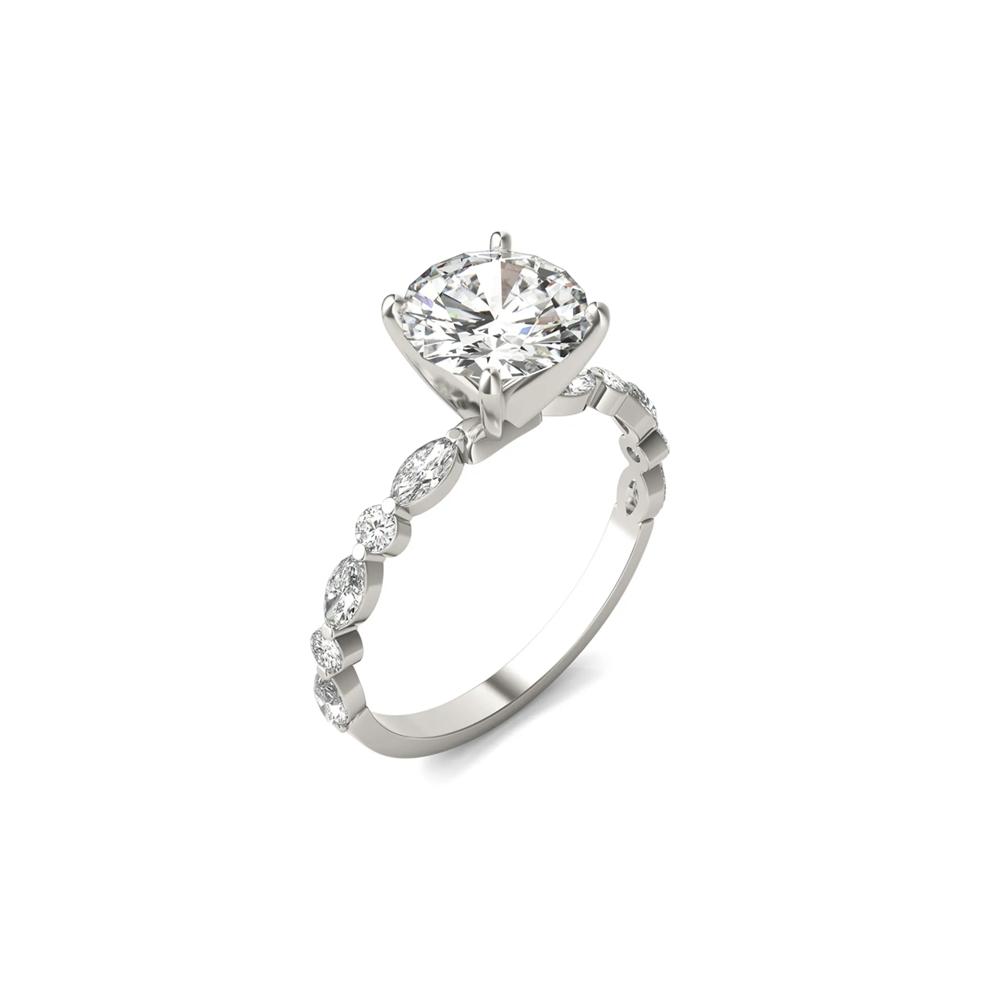 Round Moissanite Ring in 14K White Gold (2 1/3 ct. dew) – Image 2 of 3