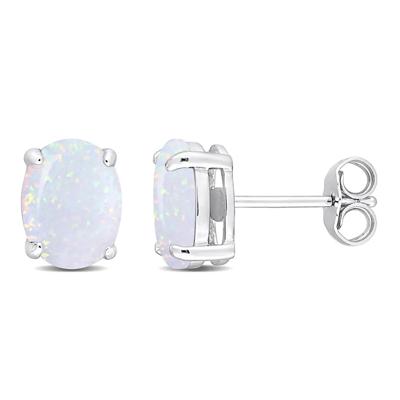 Oval-Shaped Lab Created Opal Stud Earrings in Sterling Silver