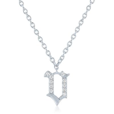 Diamond Accent Gothic Script V Initial Pendant in Sterling Silver