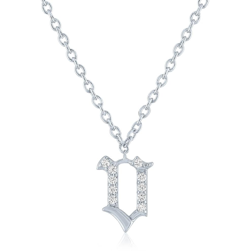 Diamond Accent Gothic Script V Initial Pendant in Sterling Silver  – Image 1 of 3