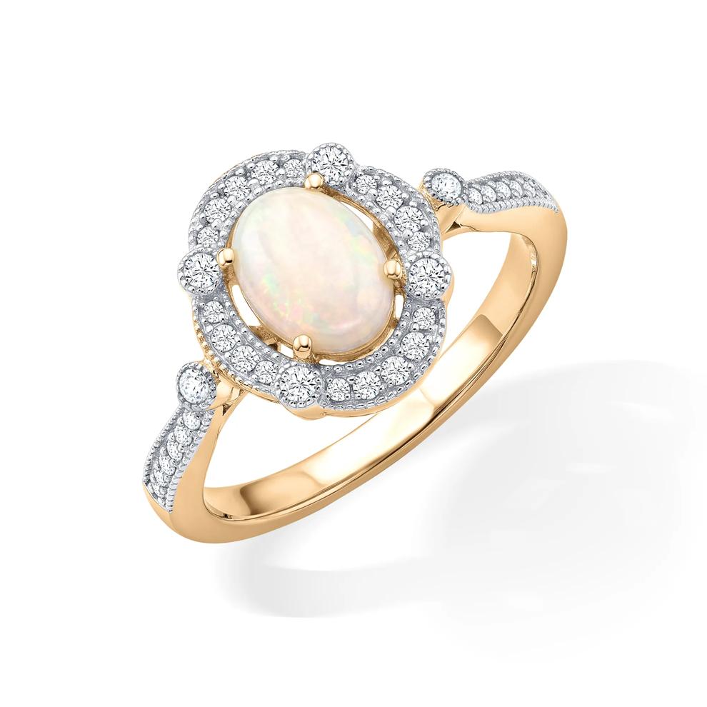 Opal &amp; Diamond Halo Ring in 10K Yellow Gold (1/5 ct. tw.) – Image 4 of 4