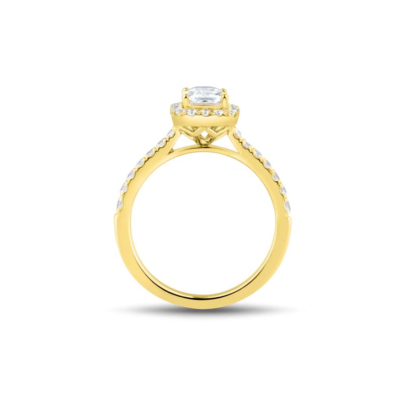 Lab Grown Diamond Emerald-Cut Halo Engagement Ring in 14K Yellow Gold &#40;1 1/2 ct. tw.&#41; – Image 2 of 3