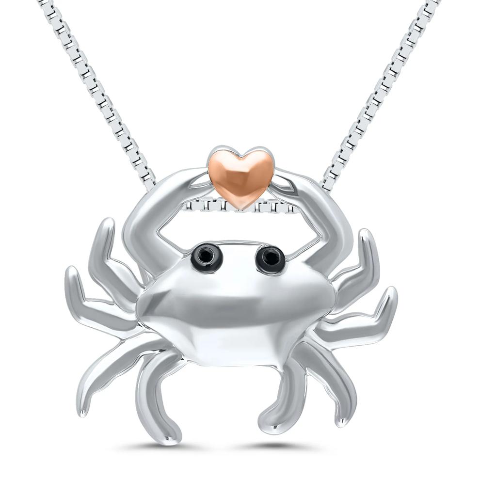 Diamond Accent Crab Pendant in Sterling Silver and 14K Rose Gold – Image 1 of 3