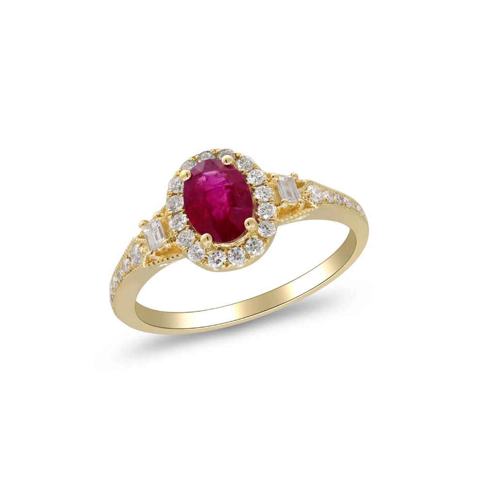 Ruby &amp; Diamond Halo Ring in 10K Yellow Gold (1/3 ct. tw.) – Image 5 of 5