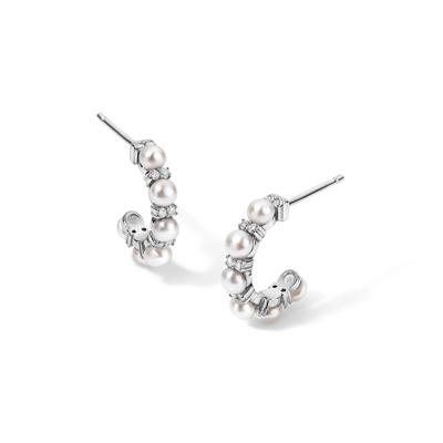 Freshwater Cultured Pearl & Diamond Hoop Earrings in Sterling Silver, 6MM (1/5 ct. tw.)