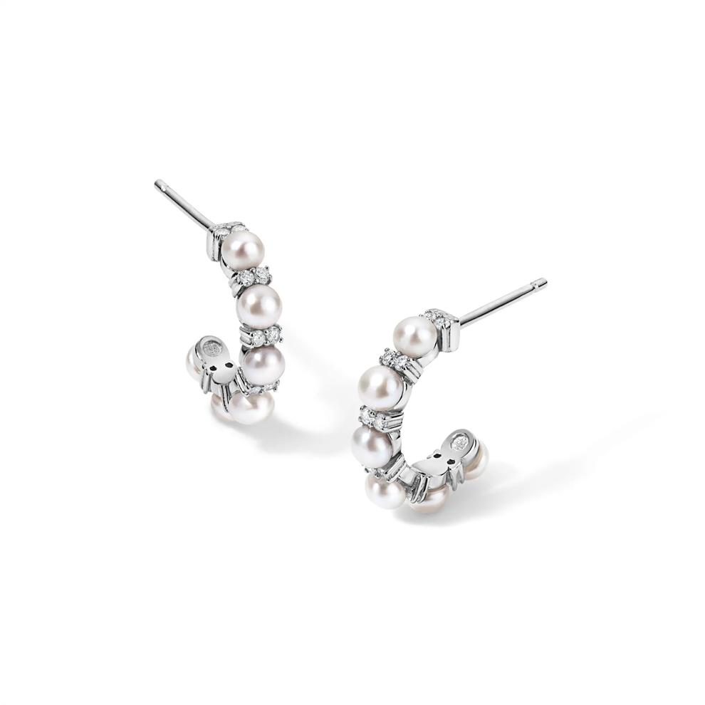 Freshwater Cultured Pearl &amp; Diamond Hoop Earrings in Sterling Silver, 6MM (1/5 ct. tw.) – Image 1 of 2