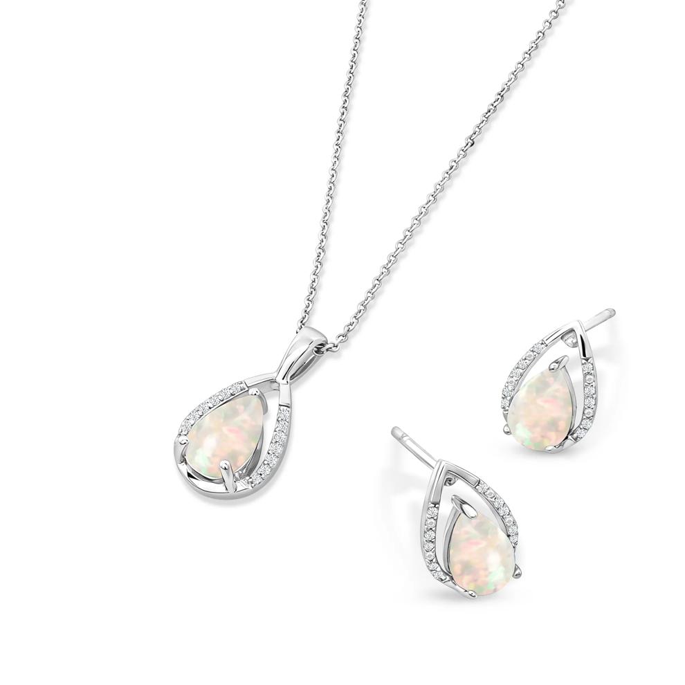 Lab-Created Opal &amp; Diamond Pear-Shaped Drop Pendant &amp; Earrings Boxed Set in Sterling Silver (1/10 ct. tw.) – Image 1 of 7