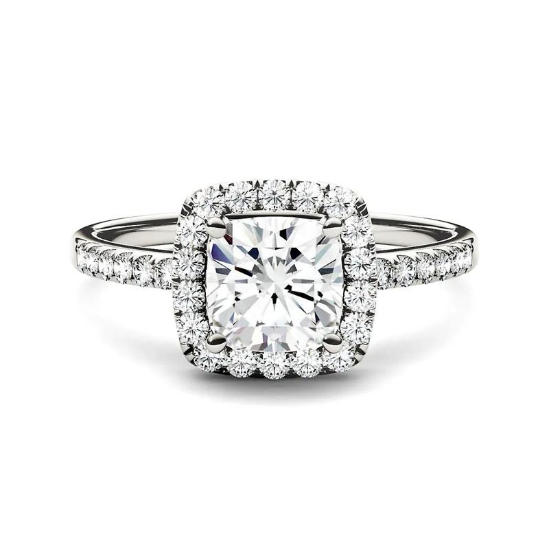 Moissanite Cushion-Cut Halo Ring in 14K White Gold (1 3/8 ct. dew) – Image 1 of 3
