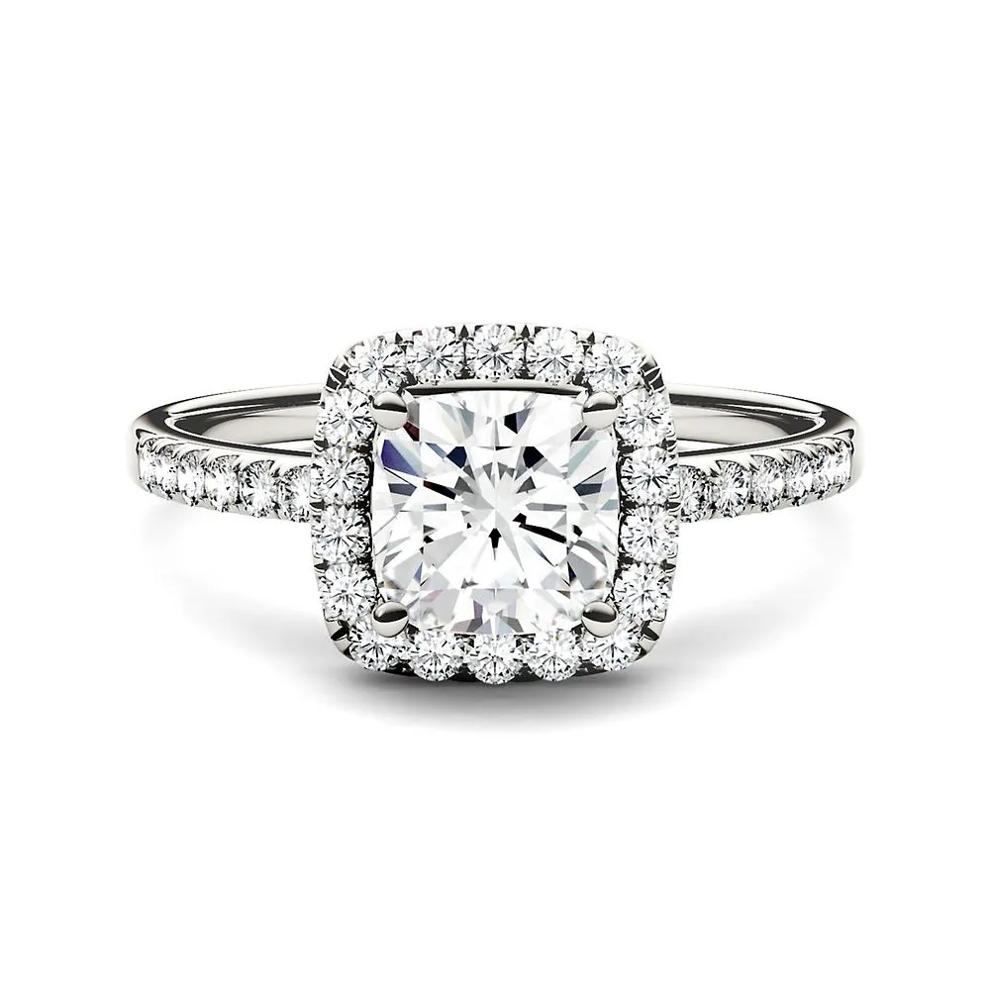 Moissanite Cushion-Cut Halo Ring in 14K White Gold (1 3/8 ct. dew) – Image 1 of 3