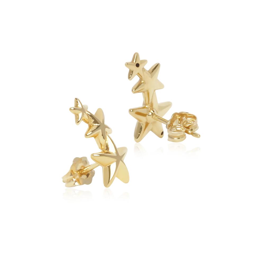 Triple Star Climber Earrings in 14K Yellow Gold – Image 2 of 2