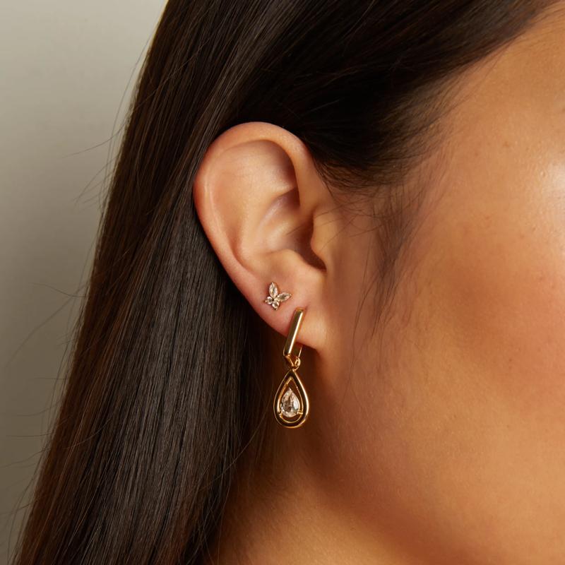 Lab-Created White Sapphire Convertible Drop Hoop Earrings in Vermeil – Image 3 of 3