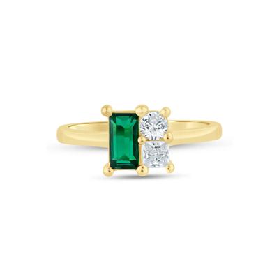 Lab-Created Emerald and Lab Grown Diamond Ring in 10K Yellow Gold (1/3 ct. tw.)