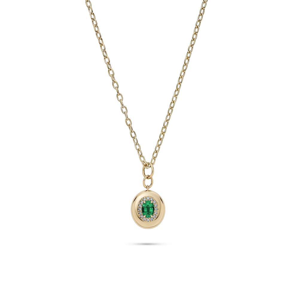 Emerald &amp; Diamond Pendant Necklace in 18K Yellow Gold (1/7 ct. tw.) – Image 1 of 2