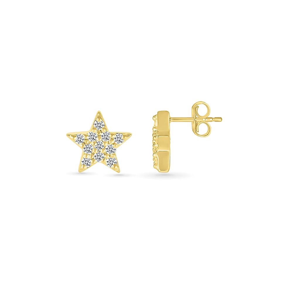 Diamond Star Stud Earrings in 10K Yellow Gold (1/6 ct. tw.) – Image 3 of 3