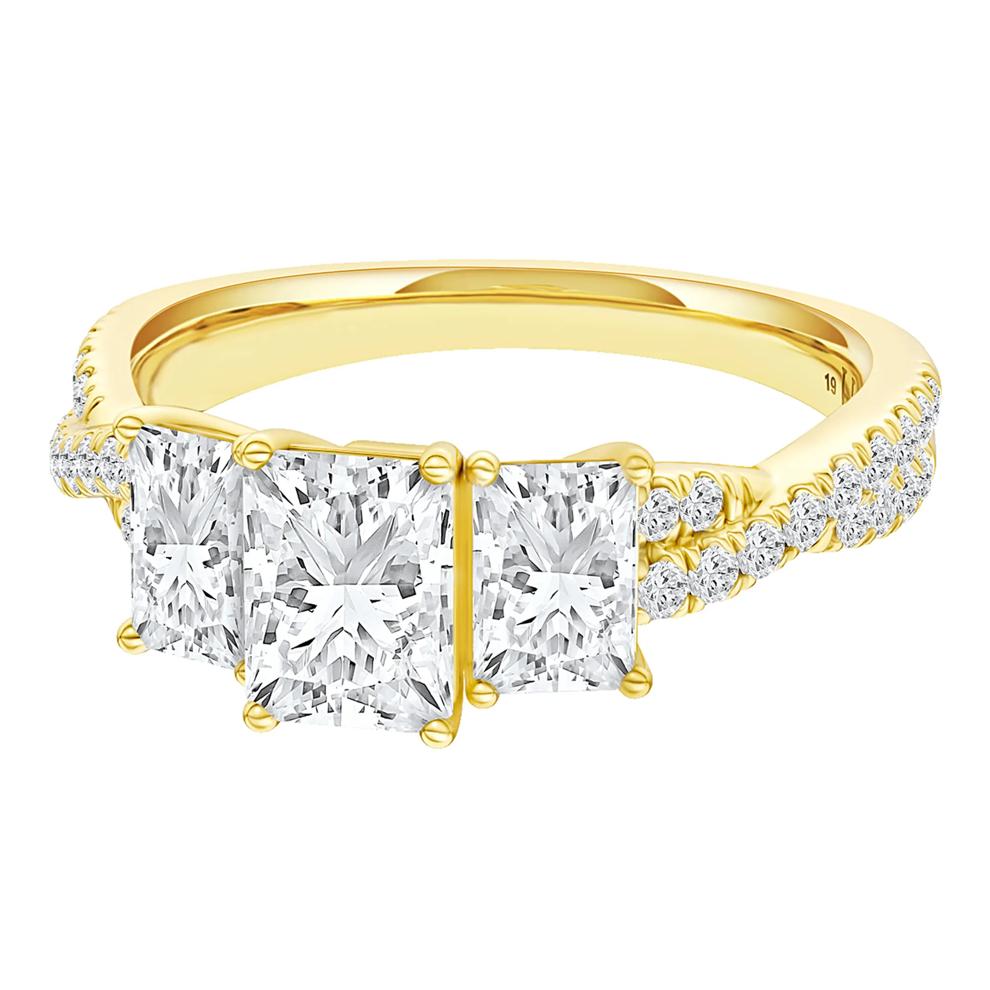 Diamond Radiant-Cut Three-Stone Engagement Ring in 18K Yellow Gold (1 3/4 ct. tw.) – Image 5 of 5