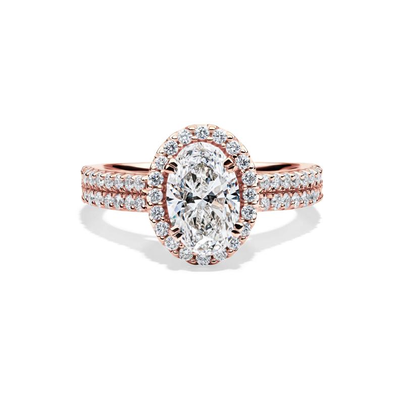 Lab Grown Diamond Oval Halo Engagement Ring in 14K Rose Gold (2 ct. tw.) – Image 1 of 4