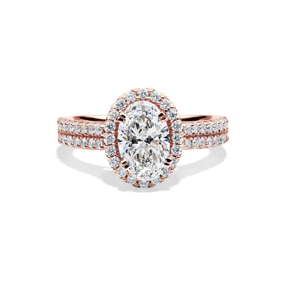 Lab Grown Diamond Oval Halo Engagement Ring in 14K Rose Gold (2 ct. tw.) – Image 1 of 4