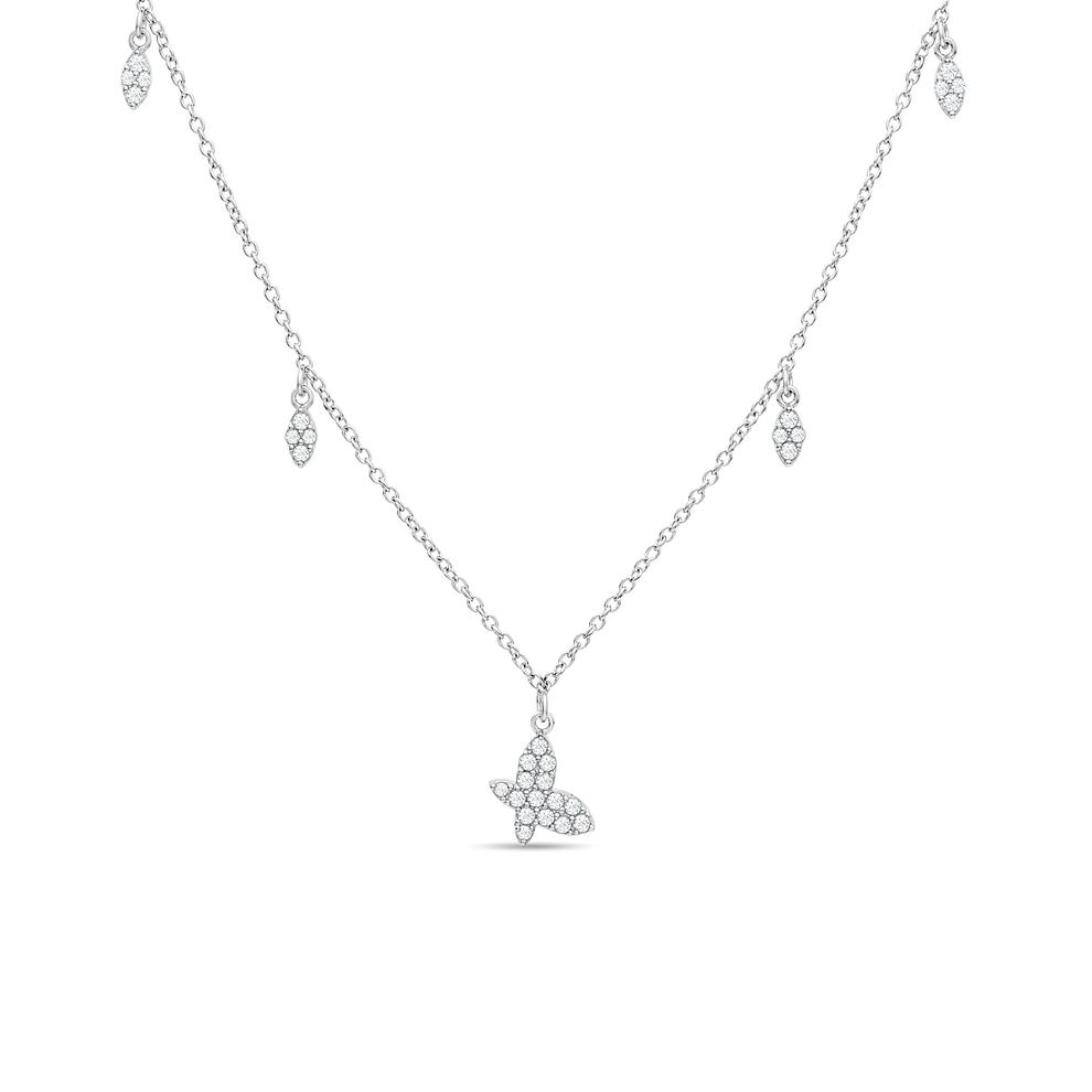 Diamond Butterfly Station Necklace in Sterling Silver (1/7 ct. tw.) – Image 1 of 4