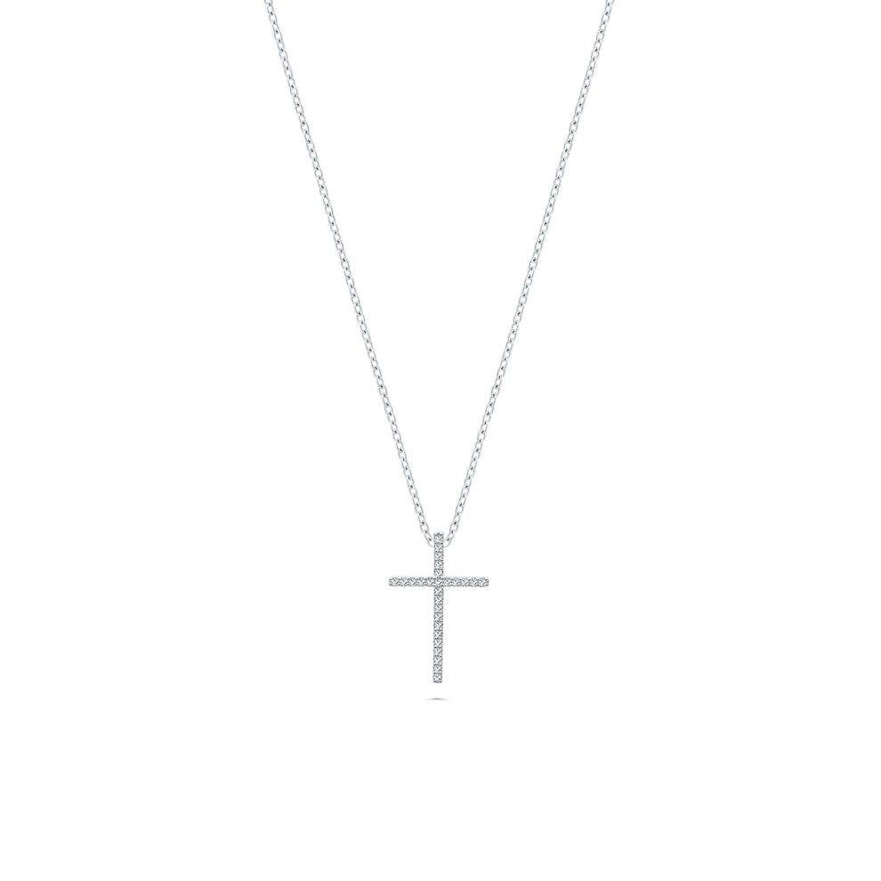 Diamond Cross Pendant Necklace in Sterling Silver (1/10 ct. tw.) – Image 1 of 4