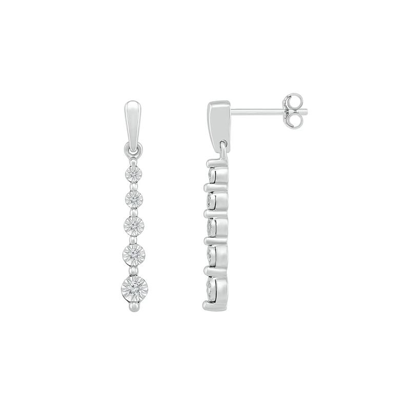 Diamond Linear Drop Earrings with Illusion Settings in 10K White Gold &#40;1/7 ct. tw.&#41; – Image 3 of 3
